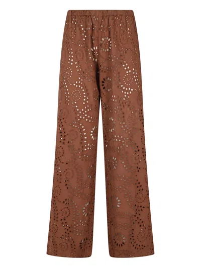 Mc2 Saint Barth Inez Cut-out Paisley-print Wide-leg Trousers In Brown