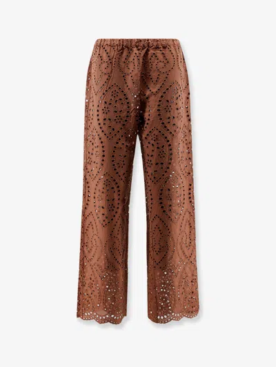 Mc2 Saint Barth Inez Sangallo Lace Trousers In Brown