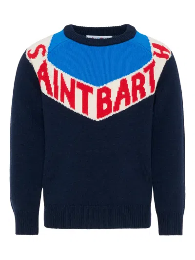 Mc2 Saint Barth Kids' Int-bart Patterned Wool Sweater In Black