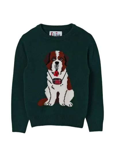 Mc2 Saint Barth Kids' Intarsia-knit Bern Sweater In Green