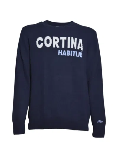 Mc2 Saint Barth Intarsia-knit Crew-neck Sweater In Blue