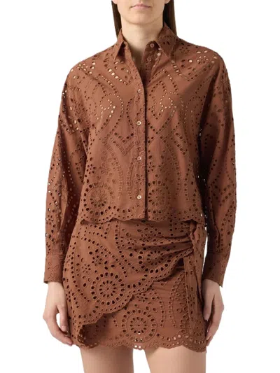 Mc2 Saint Barth Intricate Eyelet Embroidery Two-piece Set In Brown