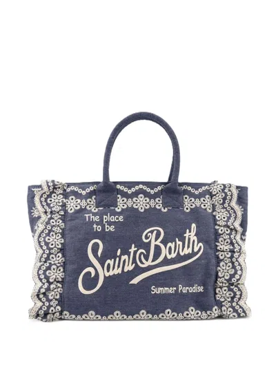 Mc2 Saint Barth Intricate Lace-embroidered Rectangular Tote Bag In Blue