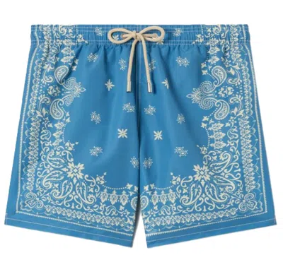Mc2 Saint Barth Intricate Paisley Bandana Patterned Shorts With Elastic Waistband In Blue