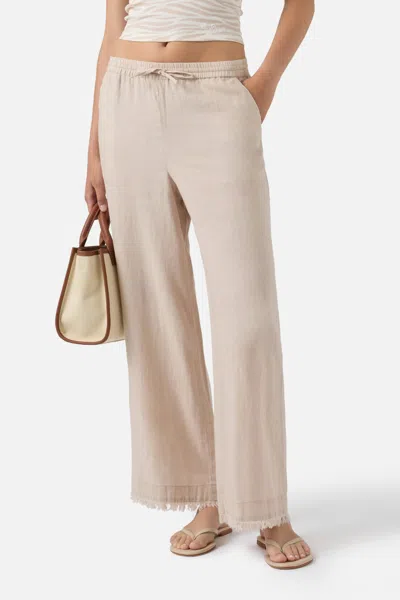 Mc2 Saint Barth Irma Beige Linen Trousers With Frayed Hem