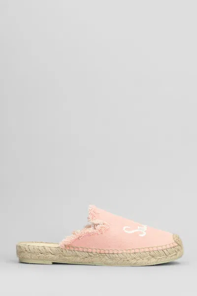 Mc2 Saint Barth Isa Fringe Slipper-mule In Rose-pink Canvas