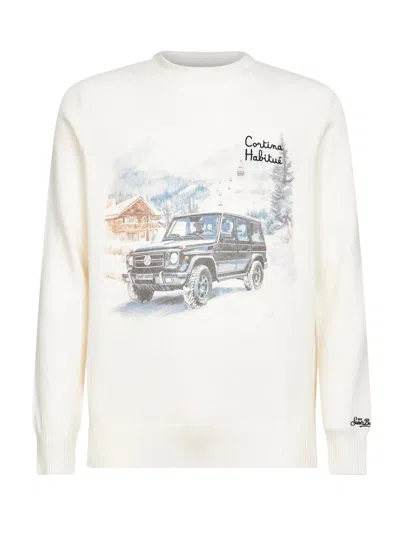 Mc2 Saint Barth Ivory Jacquard Print Heron Sweater In Neutral
