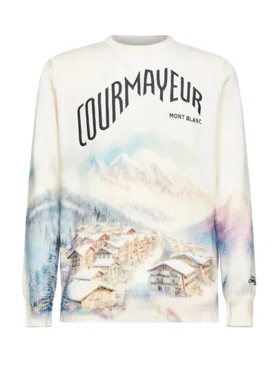 Mc2 Saint Barth Ivory Jacquard Print Heron Sweater In Multi