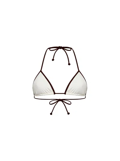 Mc2 Saint Barth Ivory Lycra Leah String Triangle Bikini Top With Contrasting Trim In White
