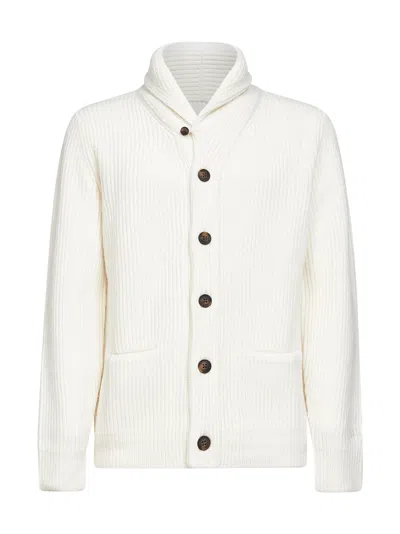 Mc2 Saint Barth Ivory Ribbed Wool Glasgow Cardigan In White