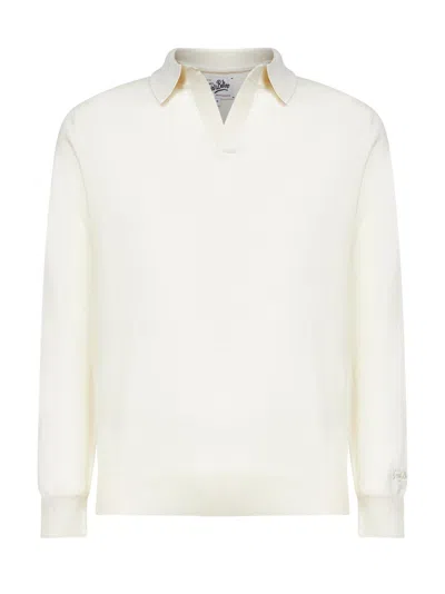 Mc2 Saint Barth Ivory Wool And Cashmere Knit Covent Polo Shirt In Neutral