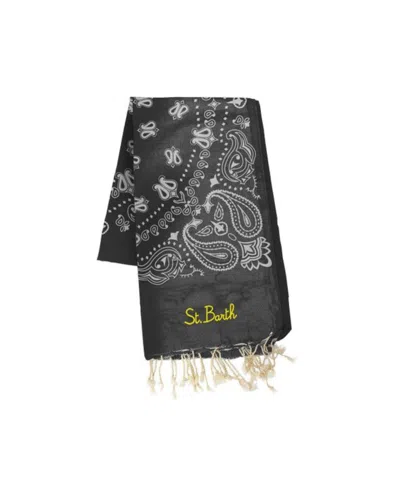 Mc2 Saint Barth Jacquard Embroidered Cotton Beach Towel In Black