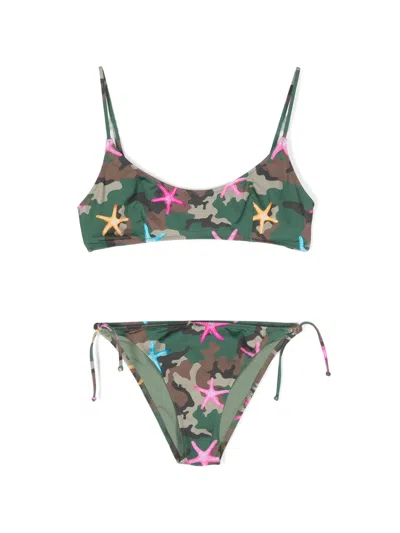Mc2 Saint Barth Kids' Jaiden Camouflage-print Bikini In Green