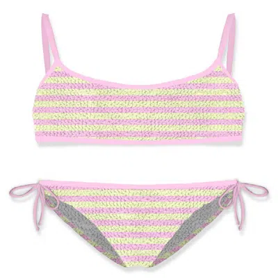 Mc2 Saint Barth Jaiden Crinkle Bralette Bikini Stripes Pink In Multi