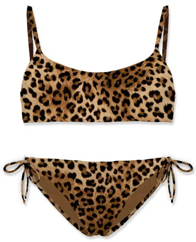 Mc2 Saint Barth Jaiden Leopard Print Bralette Bikini In Brown