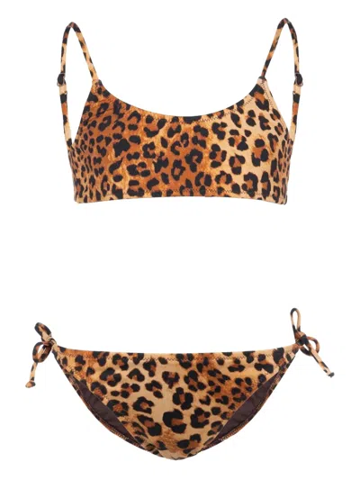 Mc2 Saint Barth Kids' Jaiden Leopard-print Swimwear In Brown