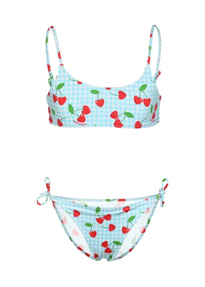 Mc2 Saint Barth Jaiden Love Cherry Printed Bralette Bikini In Blue