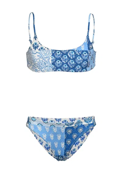 Mc2 Saint Barth Jaiden Reversible Floral Print Bralette Bikini In Blue