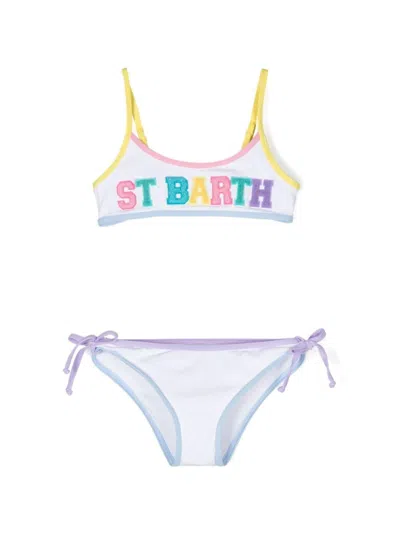 Mc2 Saint Barth Kids' Logo-appliqué Ribbed Bikini In White