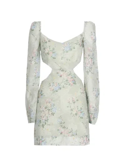 Mc2 Saint Barth Jara Floral-print Cut-out Mini Dress In Green