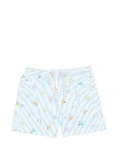 Mc2 Saint Barth Kids' Jean Crab Striped Swim Shorts In Blue