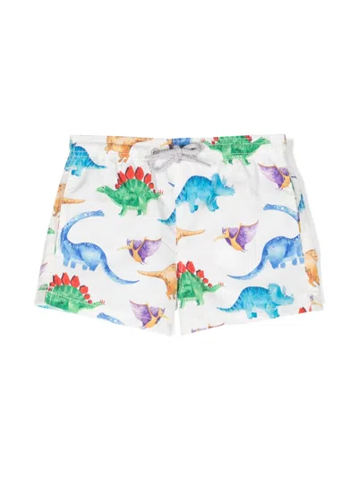 Mc2 Saint Barth Kids' Jean Dinosaurs-print Swim Shorts In White