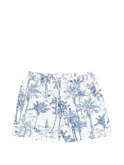 Mc2 Saint Barth Kids' Jean Floral Print Swim Shorts In Blue