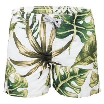 Mc2 Saint Barth Jean Jumbo Leaves Green/off White Boys Swimshorts