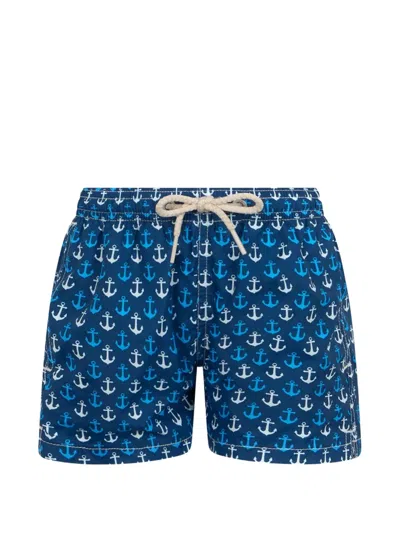 Mc2 Saint Barth Kids' Jean Lighting Anchor-print Swim Trunks In Blue