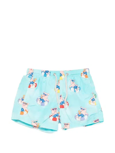 Mc2 Saint Barth Kids' Jean Lighting Drawstring Swim Shorts In Blue