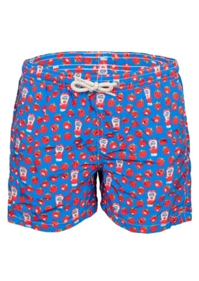 Mc2 Saint Barth Jean Lighting Gnam Ketchup Blue/red Swimshorts In Multi