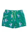 Mc2 Saint Barth Jean Lighting Green Swim Shorts With Elastic Drawstring Waist And All-over Print In Tech Fabric Boy In Green