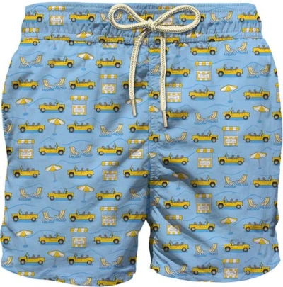 Mc2 Saint Barth Jean Lighting Lightweight Fabric Swim Shorts With Porsche Print In Blue