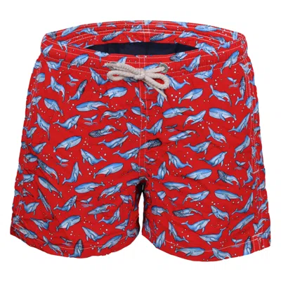 Mc2 Saint Barth Jean Lighting Net Whale Red Boys Swimshorts