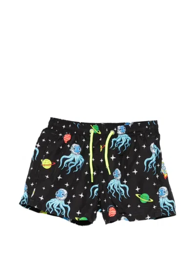 Mc2 Saint Barth Kids' Jean Lighting Octopus-print Swim Shorts In Black