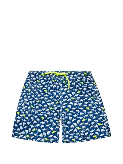 Mc2 Saint Barth Kids' Jean Lighting Shark-print Swim Shorts In Blue