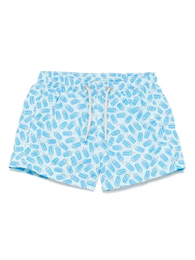 Mc2 Saint Barth Kids' Jean Lighting Swim Shorts In Blue