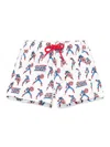 Mc2 Saint Barth White Swim Trunks With Captain America Print In Stretch Baby In White