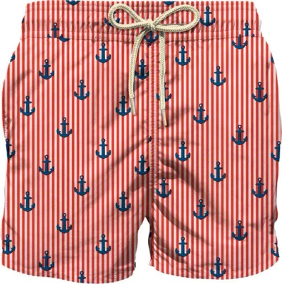 Mc2 Saint Barth Jean Lighting Swim Shorts With Anchor Stripes Print In Multi
