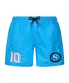 Mc2 Saint Barth Jean Mid-length Swim Shorts With Napoli Print And Patch In Blue