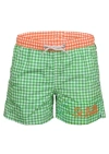Mc2 Saint Barth Jean Pocket Checkered Green/orange Boys Swimshorts In Green