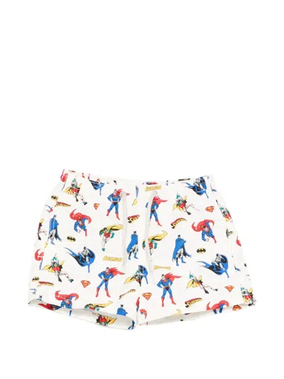 Mc2 Saint Barth Kids' Jean Print Drawstring Swim Shorts In White