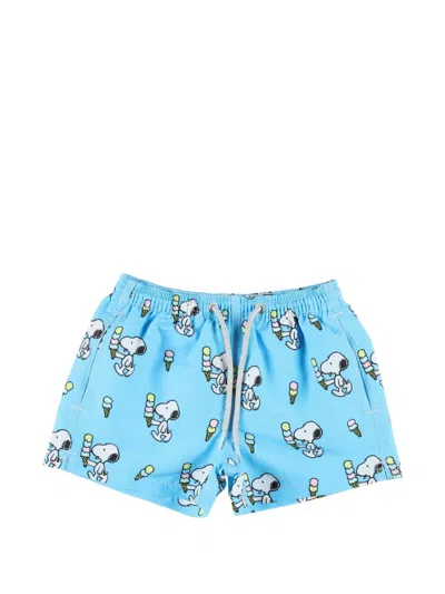 Mc2 Saint Barth Kids' Jean Snoopy-print Beach Shorts In Blue