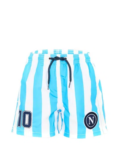 Mc2 Saint Barth Jean Striped Ssc Napoli Swim Trunks In Blue