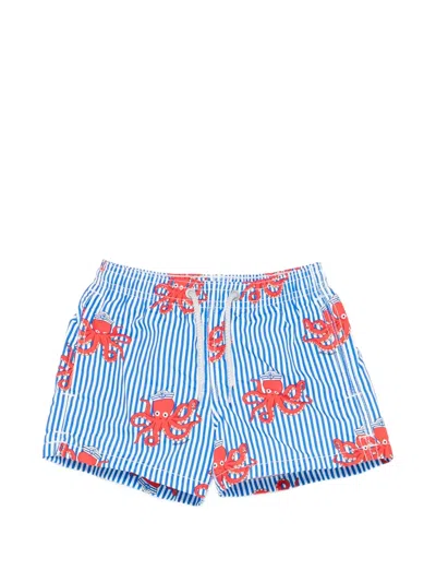 Mc2 Saint Barth Kids' Jean Striped-print Swim Shorts In Blue