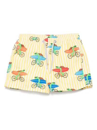 Mc2 Saint Barth Kids' Jean Swim Shorts In Yellow