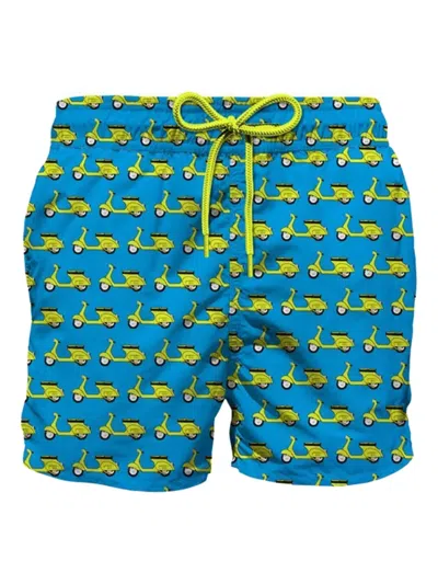 Mc2 Saint Barth Kids' Jean Vespa-print Swim Shorts In Blue
