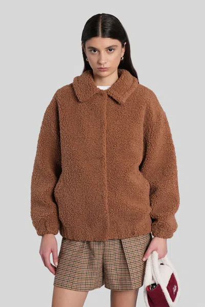Mc2 Saint Barth Jeanne Teddy Bomber Jacket In Brown Polyester