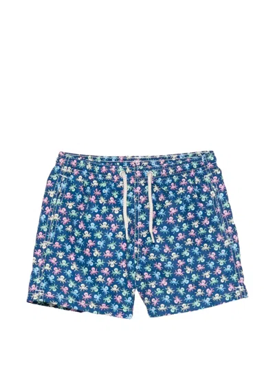 Mc2 Saint Barth Kids' Jeans Octopus Print Swim Shorts In Blue