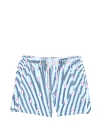 Mc2 Saint Barth Kids' Jeans Striped Monkey Print Swimwear Shorts In Multi